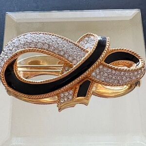 Swarovski Elegant Gold and Black Crystal Brooch